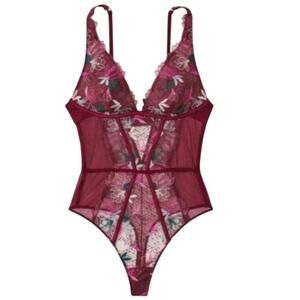 Victoria Secret Lingerie Teddy One Piece Bodysuit Small Berry Floral Lace New XL